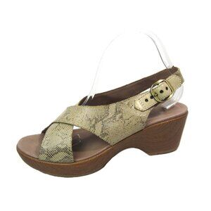 Dansko Jacinda 40 9.5 10 Slingback Wedge Sandals Snake Beige Tan Black
